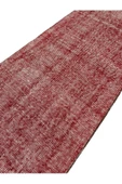 El Dokuma Vintage Kırmızı Yolluk 55x300 Düz Renk Eskitme %100 Yün Halı thumbnail 2