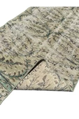 El Dokuma Vintage Yeşil Yolluk 80x270 Yeşil Beyaz Eskitme %100 Yün Halı - 5