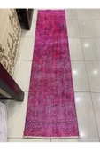 El Dokuma Isparta Halısı 70x282 Düz Pembe Vintage Eskitme Yolluk - 1