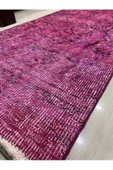 El Dokuma Isparta Halısı 70x282 Düz Pembe Vintage Eskitme Yolluk - 2