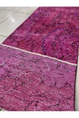 El Dokuma Isparta Halısı 70x282 Düz Pembe Vintage Eskitme Yolluk - 5