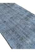 El Dokuma Vintage Yolluk 58x285 Düz Renk Mavi Yün Halı - 4