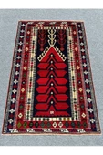 El Dokuma 130x200 Kilim Modeli Halı Kırmızı Lacivert Seccade Namazlık %100 Yün ! - 1