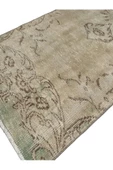 Vintage Beyaz Yeşil Yolluk 75x260 Eskitme %100 Yün Halı - 3