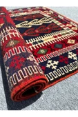 El Dokuma 130x200 Kilim Modeli Halı Kırmızı Lacivert Seccade Namazlık %100 Yün ! - 6