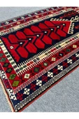 El Dokuma 130x200 Kilim Modeli Halı Kırmızı Lacivert Seccade Namazlık %100 Yün ! - 2
