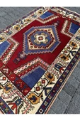 EL DOKUMA İNCE YAHYALI HALISI 87X140 KIRMIZI LACİVERT %100 YÜN HALI ! - 2