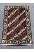 EL DOKUMA ŞAL HALISI 84X125 KIRMIZI LACİVERT %100 YÜN HALI ! - 1