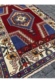 EL DOKUMA İNCE YAHYALI HALISI 87X140 KIRMIZI LACİVERT %100 YÜN HALI ! - 4