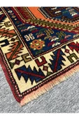 El Dokuma Taşpınar Halısı 102X150 Kiremit Lacivert Yeşil %100 Yün Kök Boya Halı - 6