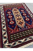 El Dokuma Deniz Çapası Desenli Kafkas Halı 142x200 Lacivert Kırmızı %100 Yün 3 M2 Halı ! - 3