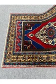 El Dokuma Dekoratif Taşpınar Halısı 134x200 Kırmızı Lacivert Kök Boya Yün Halı ! - 5