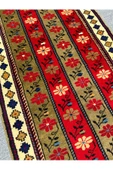 El Dokuma Şal Halısı 80x220 Yeşil Kırmızı Krem %100 Yün Metre Yolluk thumbnail 3