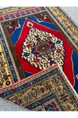 El Dokuma Dekoratif Taşpınar Halısı 134x200 Kırmızı Lacivert Kök Boya Yün Halı ! - 4