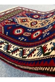 El Dokuma Deniz Çapası Desenli Kafkas Halı 142x200 Lacivert Kırmızı %100 Yün 3 M2 Halı ! - 6