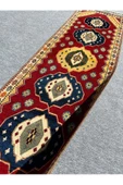 EL DOKUMA FETHİYE YÖRÜK HALISI YOLLUK 83X270 KIRMIZI LACİVERT SARI KÖK BOYA YOLLUK thumbnail 6