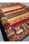 EL DOKUMA ŞAL HALISI 160x200 MAVİ KIRMIZI SARI KÖK BOYA HALI ! - 7