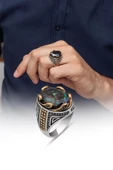 Mistik Topaz Taşlı Dalga Motif 925 Gümüş Erkek Yüzük thumbnail 6