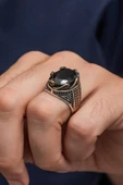 Siyah Taşlı Dalga Motif 925 Gümüş Erkek Yüzük thumbnail 1