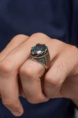 Mistik Topaz Taşlı Dalga Motif 925 Gümüş Erkek Yüzük thumbnail 3