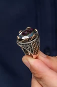 Mistik Topaz Taşlı Dalga Motif 925 Gümüş Erkek Yüzük thumbnail 4