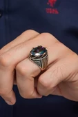 Mistik Topaz Taşlı Dalga Motif 925 Gümüş Erkek Yüzük thumbnail 1