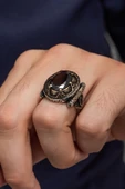 Siyah Taşlı Oval Motifli 925 Gümüş Erkek Yüzük thumbnail 5