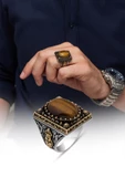 Kaplan Gözü Taşlı 925 Gümüş Erkek Yüzük thumbnail 9