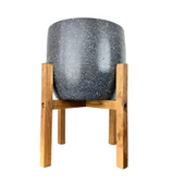 Bitki Tasarımı Gri Granit Toprak Saksı Saksılık Salon Çiçeklik 4 Ayaklı - 19 CM - 3