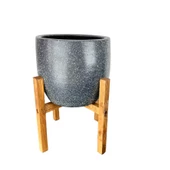 Bitki Tasarımı Gri Granit Toprak Saksı Saksılık Salon Çiçeklik 4 Ayaklı - 19 CM - 5