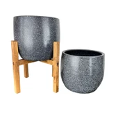 Bitki Tasarımı  Gri Granit Toprak Saksı Saksılık Salon Çiçeklik İkili Set Ayaksız - 4 Ayaklı- 19 CM thumbnail 4