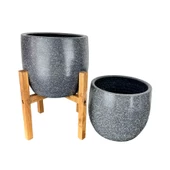 Bitki Tasarımı  Gri Granit Toprak Saksı Saksılık Salon Çiçeklik İkili Set Ayaksız - 4 Ayaklı- 19 CM thumbnail 5