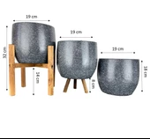 Bitki Tasarımı Gri Granit Toprak Saksı Saksılık Salon Çiçeklik Üçlü Set- 19 CM thumbnail 2