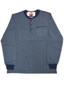 Erkek 3 Düğmeli %100 Pamuk Süprem Göğüs Cepli Mevsimlik Uzun Kol Pijama Takımı - 3