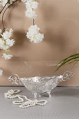 TR Turan Collection Lale Motif İşlemeli Döküm Metal Gondol, Şekerlik Gümüş Renk - 2