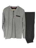 Erkek 3 Düğmeli %100 Pamuk Süprem Göğüs Cepli Mevsimlik Uzun Kol Pijama Takımı - 6