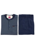 Erkek 3 Düğmeli %100 Pamuk Süprem Göğüs Cepli Mevsimlik Uzun Kol Pijama Takımı - 4