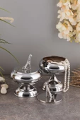TR Turan Collection PANTER Dekorlu 2'li Metal Sunum Şekerlik Çikolatalık Gümüş Renk - 1