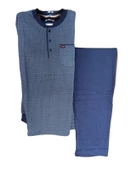 Erkek 3 Düğmeli %100 Pamuk Süprem Göğüs Cepli Mevsimlik Uzun Kol Pijama Takımı - 5