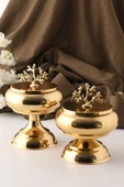 TR Turan Collection 2'li Gold Renk Metal Sunum Şekerlik Çikolatalık Mercan Dekorlu - 2