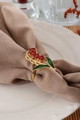 TR Turan Collection MÜGE 6'lı Gold Lüks Peçete Halkası, Mineli Müge Çiçeği Dekorlu Peçete Yüzüğü - 3