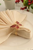 TR Turan Collection BUTTERFLY 6'lı Gold Lüks Peçete Halkası, Kırmızı Mineli Kelebek Peçete Yüzüğü - 5