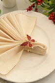 TR Turan Collection BUTTERFLY 6'lı Gold Lüks Peçete Halkası, Kırmızı Mineli Kelebek Peçete Yüzüğü - 6