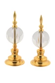 TR Turan Collection ALEM BİBLO 2'li Dekoratif Metal Kristal Cam Küre Biblo Gold Renk - 4
