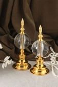 TR Turan Collection ALEM BİBLO 2'li Dekoratif Metal Kristal Cam Küre Biblo Gold Renk - 1