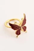 TR Turan Collection BUTTERFLY 6'lı Gold Lüks Peçete Halkası, Kırmızı Mineli Kelebek Peçete Yüzüğü - 7
