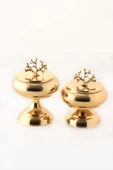 TR Turan Collection 2'li Gold Renk Metal Sunum Şekerlik Çikolatalık Mercan Dekorlu - 5