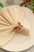 TR Turan Collection BUTTERFLY 6'lı Gold Lüks Peçete Halkası, Kırmızı Mineli Kelebek Peçete Yüzüğü - 4