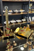 TR Turan Collection 2'li Metal Gold Peçetelik Seti, Kiraz Dekorlu Şık Peçetelik-Havlukağıtlık Set - 2