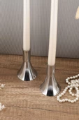 TR Turan Collection PURE 2'li Şamdan Seti Küçük Gümüş Renk Dekoratif Metal Mumluk - 3